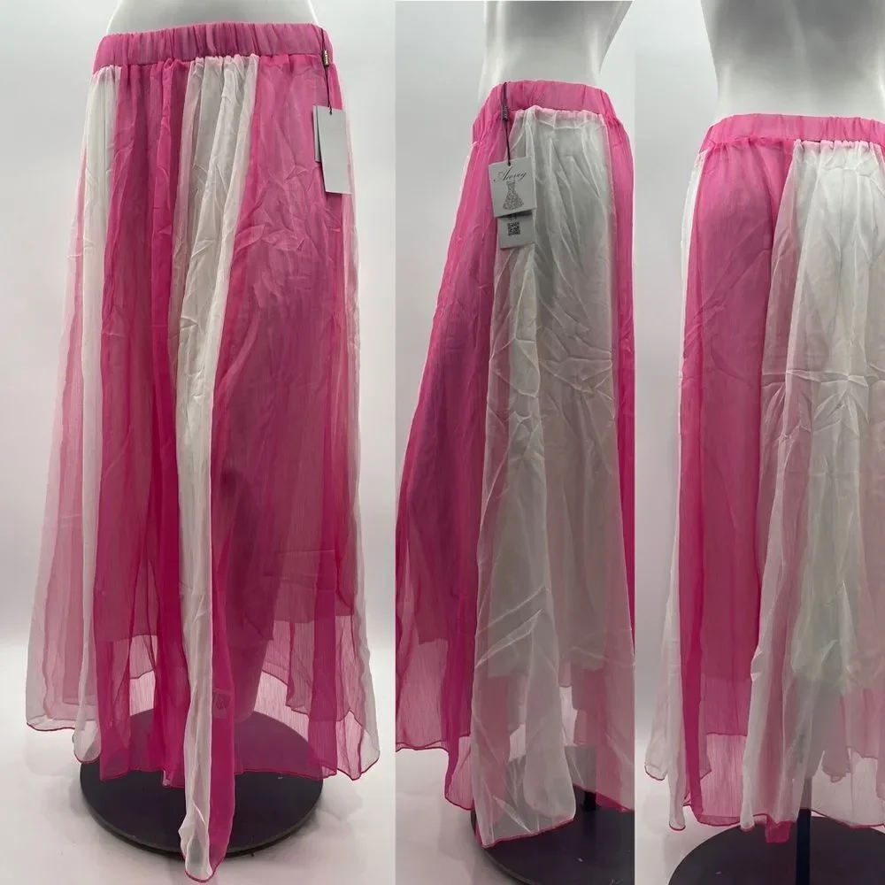 3For$20 Meaneor Retro Vintage Double Layer Chiffon Pleat Maxi Skirt Size…
